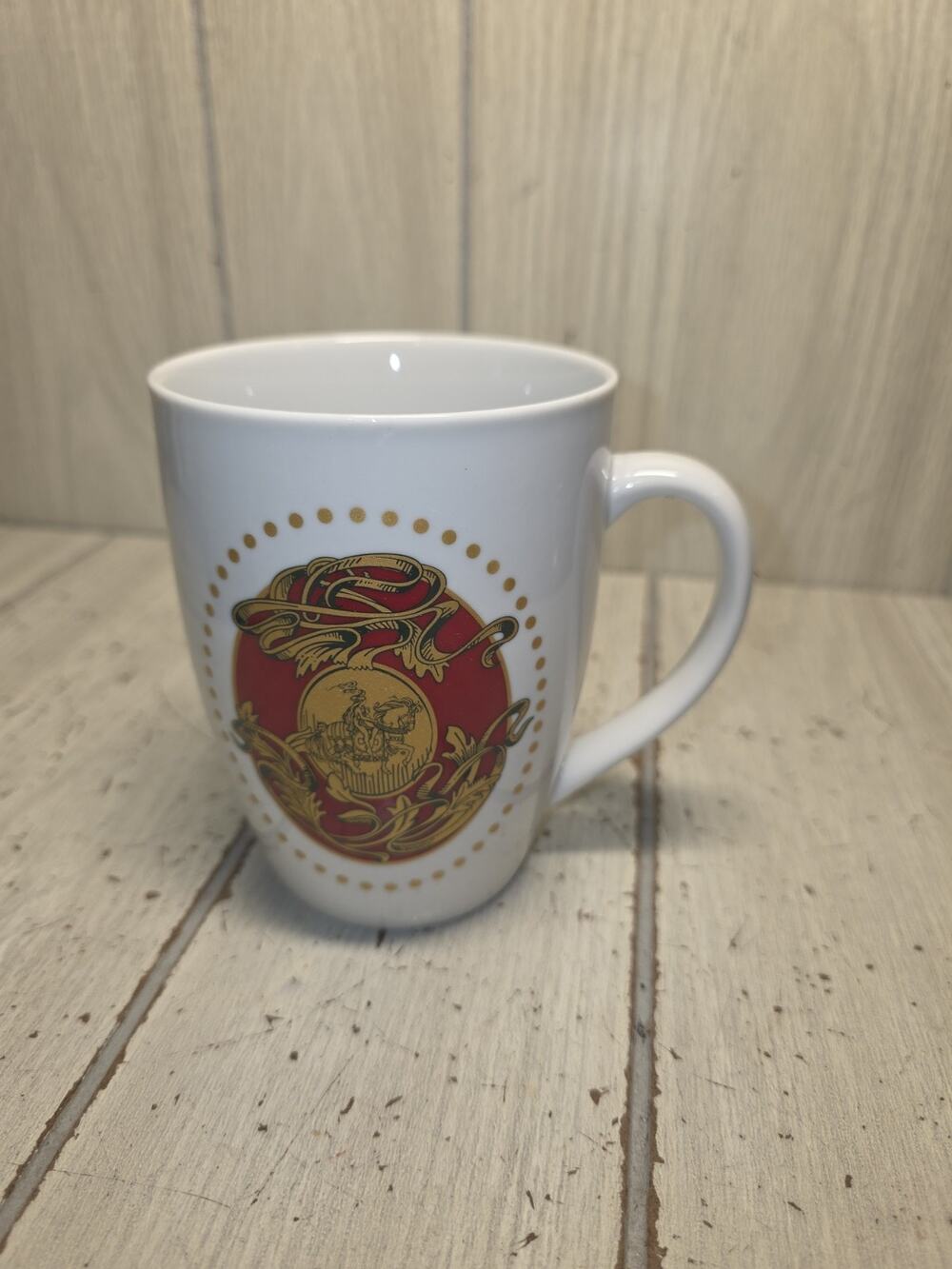 Godiva Chocolatier Mug White Glaze Red & Gold Crest Coffee Tea Cocoa NIB